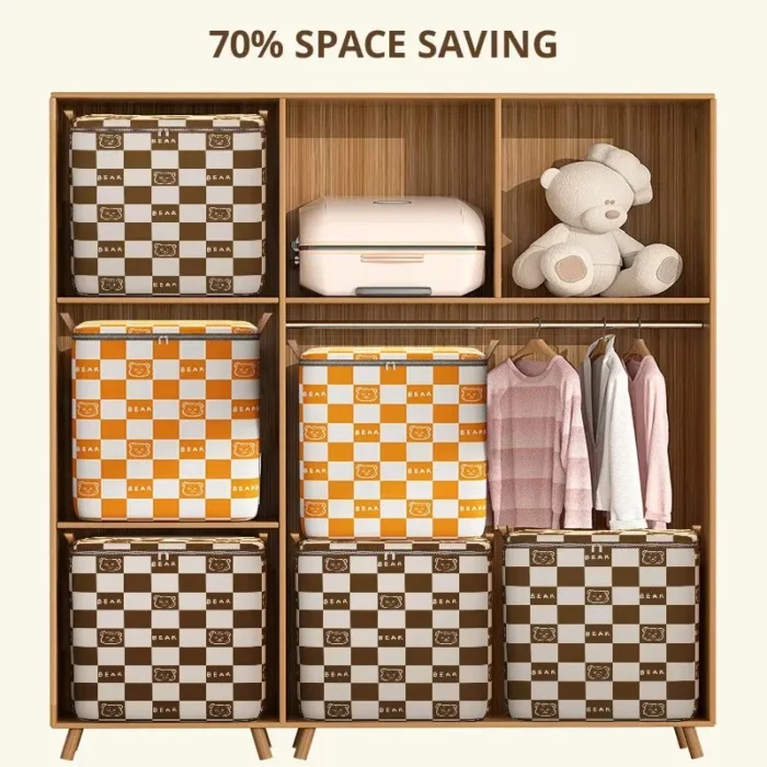 kf-Sdf5f8bfbaa6a4889bb4a41a047982e4bK 1Pc Portable Large Capacity Quilt Storage Bag Cute Bear Plaid Pattern Clothes Organizer Perfect Home Moving Storage Bag - Image 3
