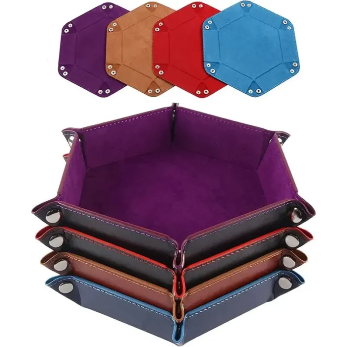 kf-Se0b363ed41954deebcf37bde36f7cb57n 1pc Hexagonal Dice Tray and Miscellaneous Storage Box Board Game Dice Tray Accessories Leather Dice Tower - Image 1