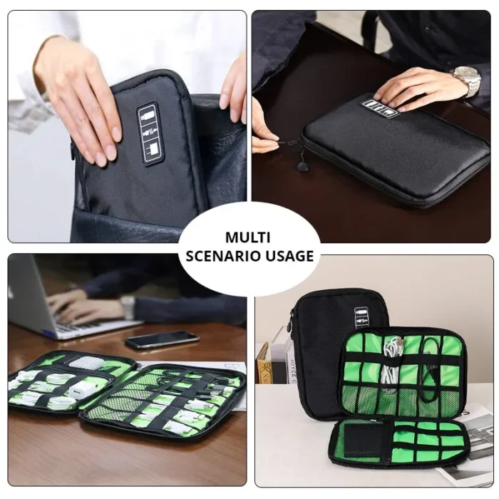 kf-Se14d44680a1b462c80982da7923f2af1t 1pc Black Green Storage Bag Electronic Accessory Organizer Portable Usb Data Cable Charger Plug Travel Waterproof Organizer - Image 5