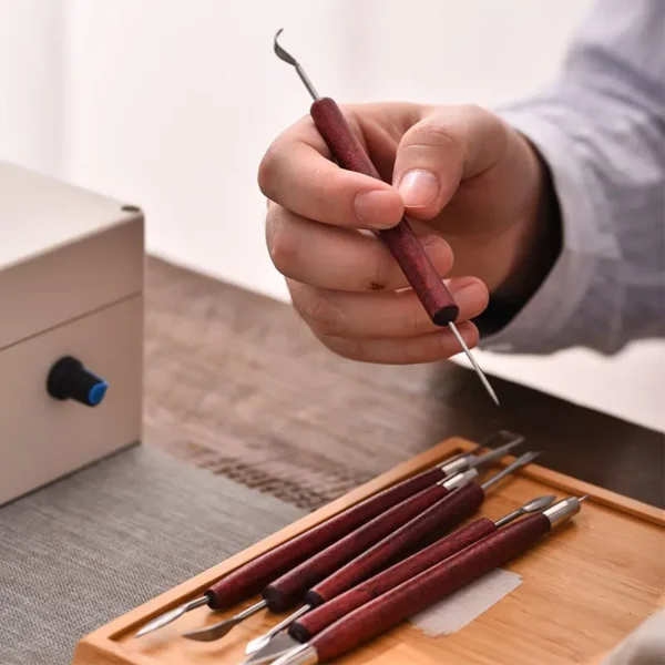 6pcs/set Pottery Tools Red Wood Double-Ended Wire Knife For Clay Repair, Clay Sculpture Carving Tool Set Pottery Tools - Image 2