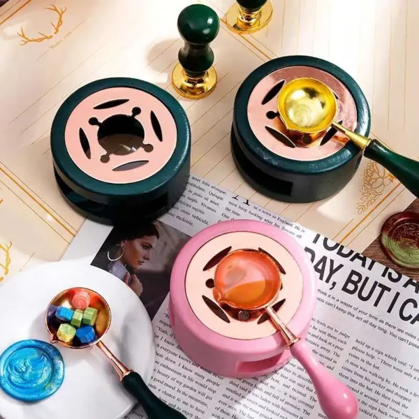 1set Lacquer Seal Furnace With Spoon Hollowed Out Circle Metal Sheet Wood For Stamping Lacquer Wax Melting Tool - Image 4