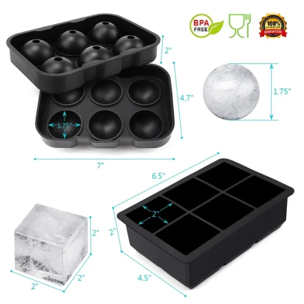 6 Grid Round Square Ice Cube Ball Large Ice Cube Maker For Whiskey Cocktails and Homemade Keep Drinks Chilled Ice Mold - Image 6