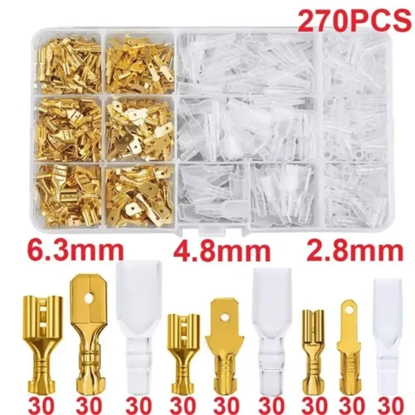 Box Insulated Male Female Wire Connector 2.8/4.8/6.3mm Electrical Crimp Terminals Termin Spade Connectors Assorted Kit 270PCS - Image 6