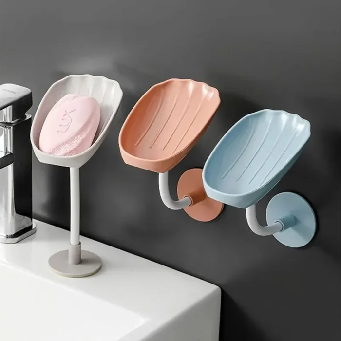 1pc Upgraded Soap Box With Drainage Double Grid Soap Rack, Wall Mounted Toilet With Cover Soap Rack, Non Perforated Soap Box - Image 2