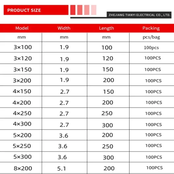 Self-locking plastic nylon tie 100 PCS black 5x300cable tie fastening ring4x200 cable tie zip wraps strap nylon cable tie set - Image 6