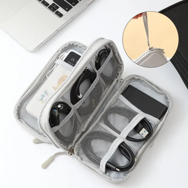 1pc Pink/Grey/Black/Navy Travel Portable Digital Product Storage Bag USB Data Cable Organizer Headset Charging Treasure Box Bag - Image 3
