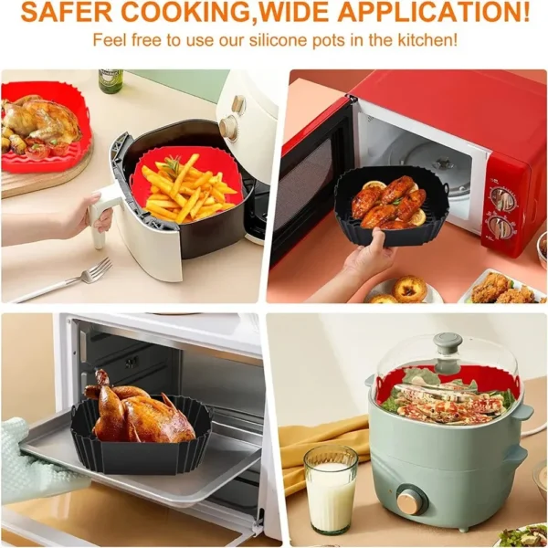1PC Reusable Airfryer Pan Liner Accessories Silicone Air Fryers Oven Baking Tray Pizza Fried Chicken Airfryer Silicone Basket - Image 2