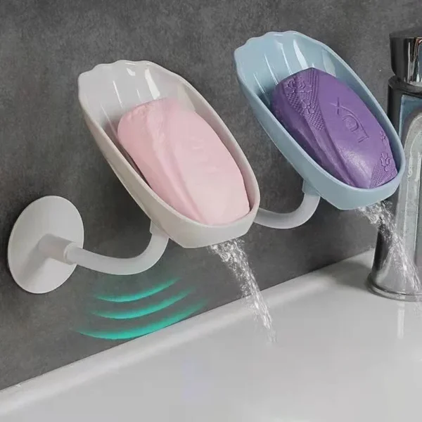 1pc Upgraded Soap Box With Drainage Double Grid Soap Rack, Wall Mounted Toilet With Cover Soap Rack, Non Perforated Soap Box - Image 7