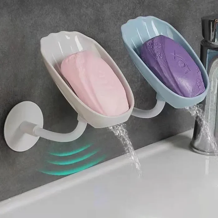 1pc Upgraded Soap Box With Drainage Double Grid Soap Rack, Wall Mounted Toilet With Cover Soap Rack, Non Perforated Soap Box - Image 1