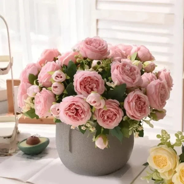 30cm Rose Pink Silk Bouquet Peony Artificial Flower 5 Big Head 4 Small Bud Bride Wedding Home Decoration Artificial Flower - Image 2