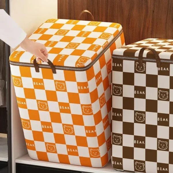 1Pc Portable Large Capacity Quilt Storage Bag Cute Bear Plaid Pattern Clothes Organizer Perfect Home Moving Storage Bag - Image 5