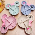 3 Pcs/Set Wheat Straw Children'S Tableware Set Kindergarten Baby Feeding Supplement Dinner Plate Bowl Spoon Fork Children'S Tabl - Image 4