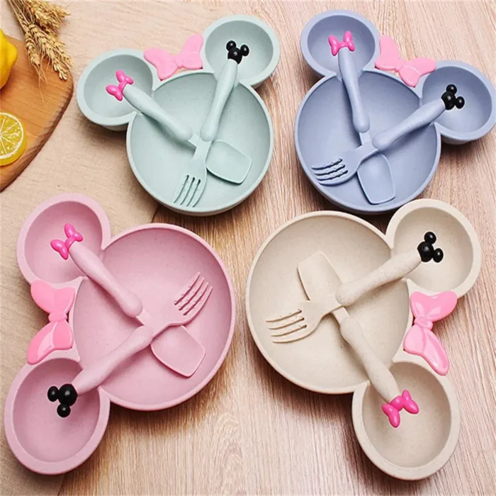 kf-Sf16239e5ace145c59cd6dcd082befdaag 3 Pcs/Set Wheat Straw Children'S Tableware Set Kindergarten Baby Feeding Supplement Dinner Plate Bowl Spoon Fork Children'S Tabl - Image 4