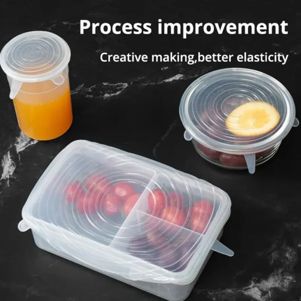 6Pcs/Set Transparent Silicone Kitchen Utensils Fresh-keeping Stretch Universal Bowl Cover Refrigerator Microwave Oven Sealed - Image 3