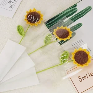 3Pcs Sunflower Hand Woven Bouquet Creative Wool Knitting Flower Sunflower Decorations Teachers Day Mother S Day Birthday Gift