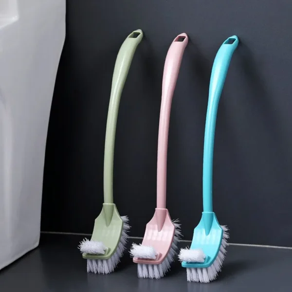 Multi-function Double Head Clean Toilet Brush Soft Hair Plastic Curved Brush Bathroom Cleaning Long Handle Corner Brush - Image 1