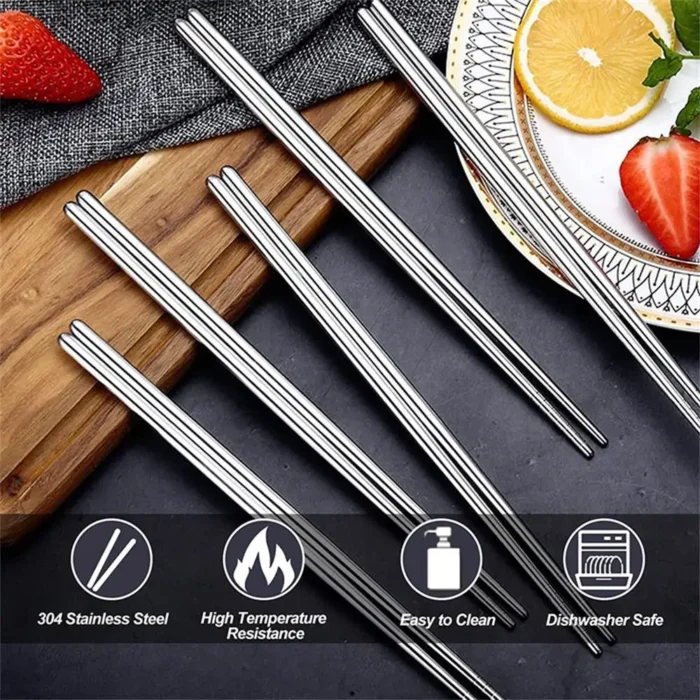kf-Sf5169d9d7dbc4d8caafff3f0446d2dbcG 1/2/5 pairs of Chinese chopsticks, anti-slip sushi chopsticks, Korean and Japanese food metal rods, kitchenware sets - Image 6