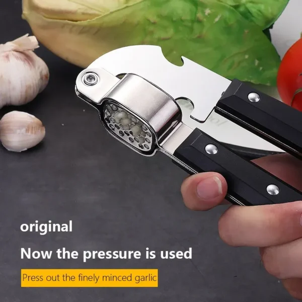 kf-Sf51bbf7e9c2149f9b73b7bb7623626557 1Pc Black Stainless Steel Garlic Press Household Garlic Garlic Press Manual Garlic Press Creative Kitchen Tools - Image 1
