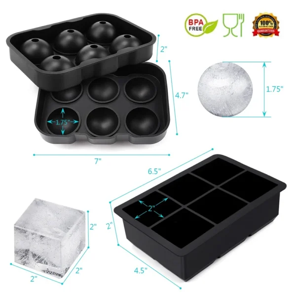 6 Grid Round Square Ice Cube Ball Large Ice Cube Maker For Whiskey Cocktails and Homemade Keep Drinks Chilled Ice Mold - Image 3