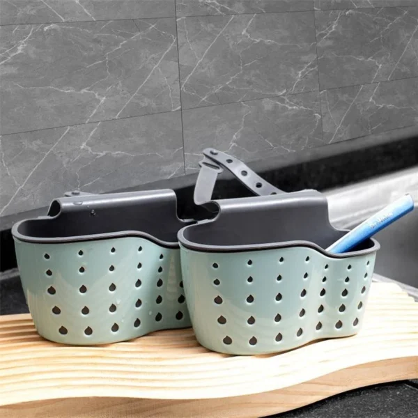 1Pc Sky Blue Creative Sink Storage And Drainage Rack Hanging Bag Kitchen Faucet Adjustable Storage And Hanging Basket - Image 2