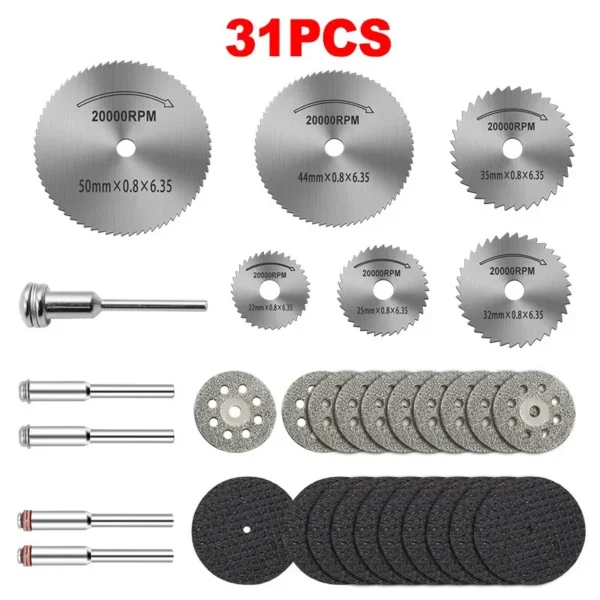 31pc Diamond Cutting Discs Sanding Grinding Wheel Circular Saw Blade Woodworking Metal Dremel Mini Drill Rotary Tool Accessories - Image 7