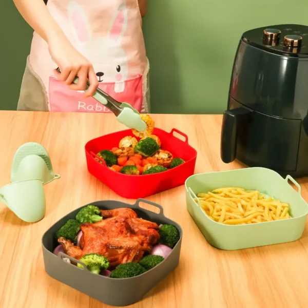 Silicone Air Fryer Baking Pan Square Reusable High Temperature Resistant Silicone Liner Insulation Mat Oven Baking - Image 4