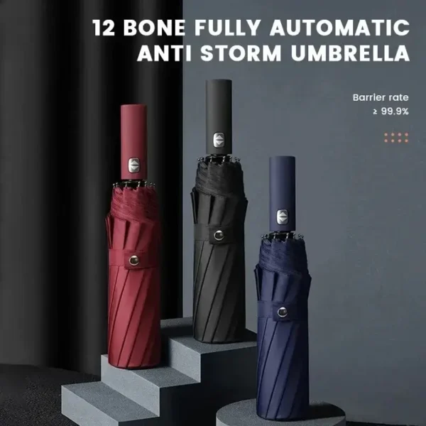 12 Bone Black Glue Fully Automatic Umbrella With Thick And Durable Keel Three Fold Umbrella UV Resistant Folding Umbrella - Image 1