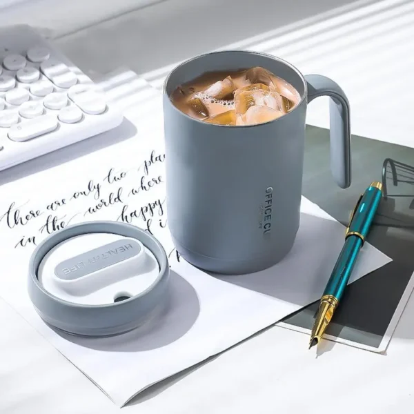 1pc Grey Creative PP Liner Drinking Cup Portable Office Large Capacity Covered Milk Coffee Cup Gift For Kitchen Travel Domestic - Image 2