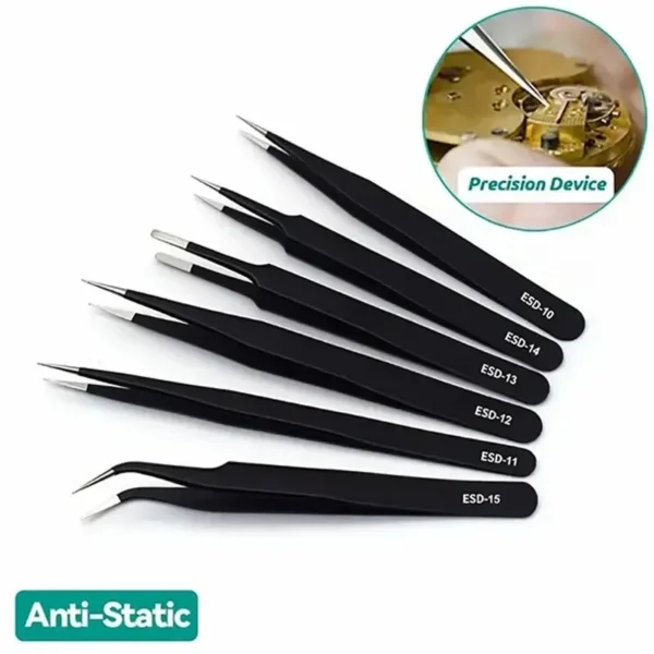 6pcs Precision Long Tweezers Set ESD Anti-Static Stainless SteelTweezers Repair Tools For Electronics Repair Soldering Craft - Image 1