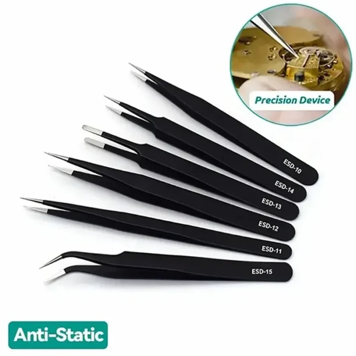 kf-Sfbad4d338e0941fe8b5fc9ef6a34d389R 6pcs Precision Long Tweezers Set ESD Anti-Static Stainless SteelTweezers Repair Tools For Electronics Repair Soldering Craft - Image 1