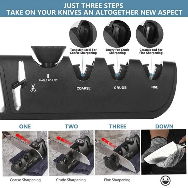 Knife Sharpener Angle Adjustable 4 Stages Scissors Sharpening Stone Professional Kitchen Grinder Knives Whetstone Sharpener Tool - Image 4