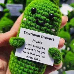 Cute Handmade Plush Doll Knitted Cucumber Décor with Positive Message Valentine's Day New Year Birthday Gift for Kid and Couples