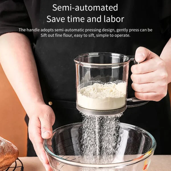 Kitchen Baking Cake Flour Sieve 40 Mesh Semi-automatic Filter Sieve Flour Sieve With Capacity Scale - Image 4