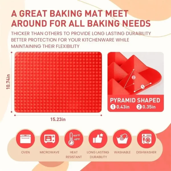 Silicone Baking Mat Cooking Pan 1/2 Pack Large 15.23“x10.74" Non-Stick Healthy Fat Reducing Sheet For Oven Grilling BBQ - Image 3
