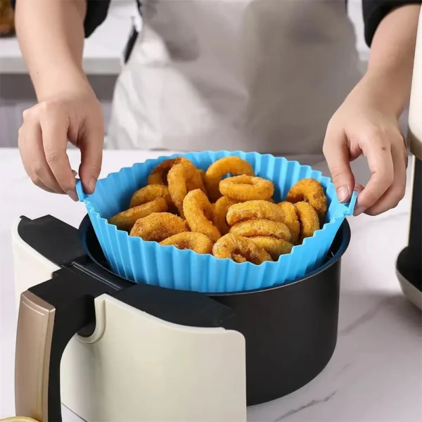 1PC Air Fryer Silicone Baking Tray Mat Circular High-Temperature Resistant Foldable Food Grade Double Ear Baking Tray - Image 3