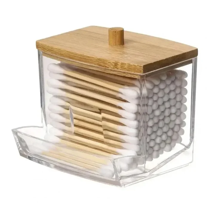 kf-S09393efc305f4f2a8d9f748fe9173dc6M Acrylic Cotton Swab Storage Box, Transparent Makeup Organizer for Bathroom & Bedroom, 1 Piece Cotton Swab Holder - Image 1
