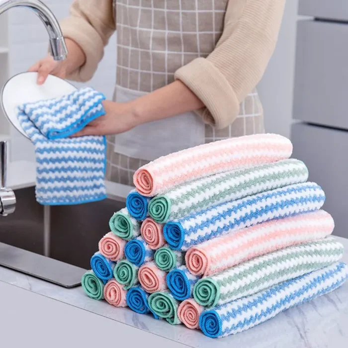 kf-S0f55b0314b314fd5929dbf823925986ae 15pcs Coral Fleece Thickened Dish Cloth Does Not Stick To Oil Kitchen Household Absorbs Water Without Shedding Scouring Pad Rag - Image 1