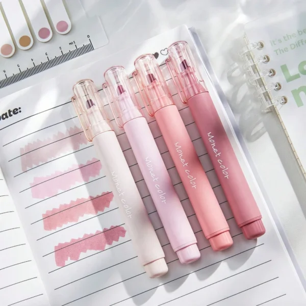 4 Pack Soft Touch Fluorescent Gel Pens Morandi Pink WaterBased Ink Quick Dry Tip for Office School Highlighting Writing - Image 1