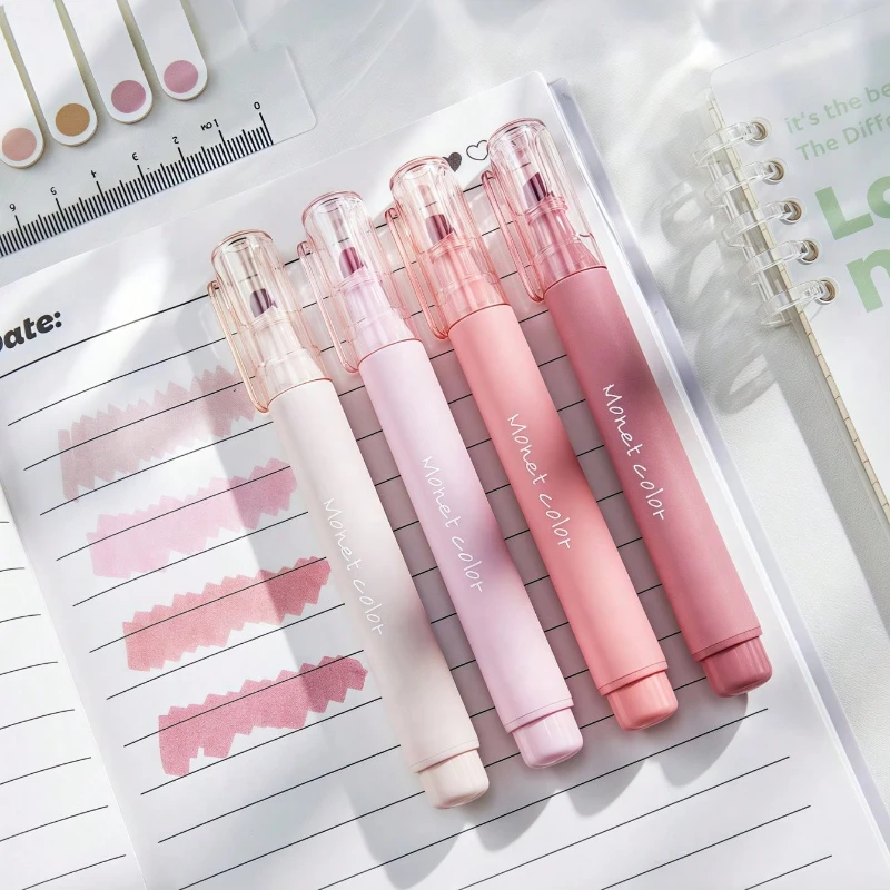 kf-S114e6374601d43289770e16fc59c1449Z 4 Pack Soft Touch Fluorescent Gel Pens Morandi Pink WaterBased Ink Quick Dry Tip for Office School Highlighting Writing - Image 1