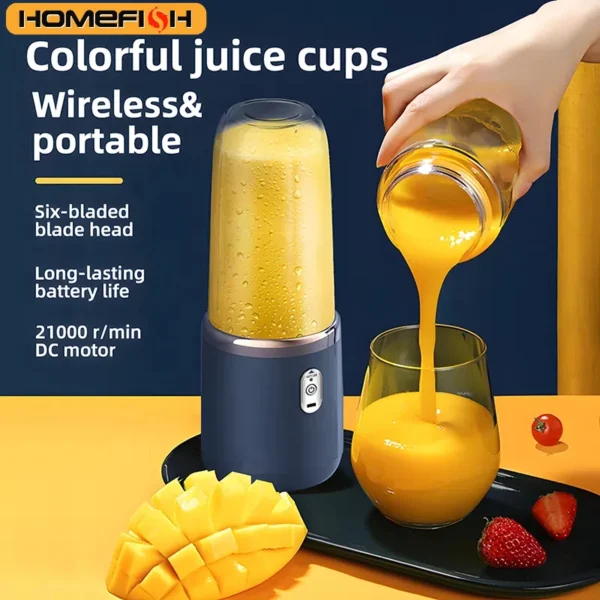 kf-S185aabcb914f498ab069bfe7f9b486a9h Portable Juicer Blender 400ml Electric Fruit Juicer USB Charging Lemon Orange Fruit Juicing Cup Smoothie Blender Machine 2cups - Image 1
