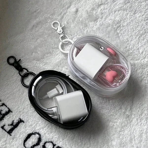 Portable Mini Transparent Storage Bag with Zipper, Multifunctional Headphone and Charger Case, Travel Accessories with Keychain - Image 7