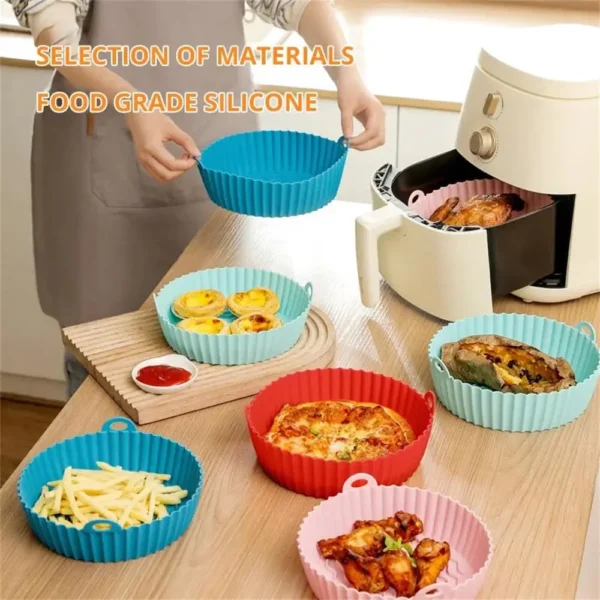 1PC Air Fryer Silicone Baking Tray Mat Circular High-Temperature Resistant Foldable Food Grade Double Ear Baking Tray - Image 4