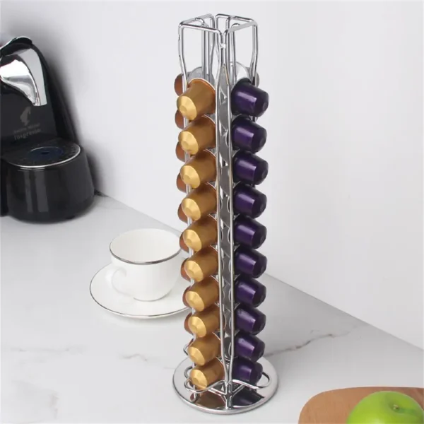 Rotatable Coffee Capsule Organizer Coffee Capsule Display Rack Max Capacity 40 Capsules 360 Degree Rotating Organizer Metal Plat - Image 6