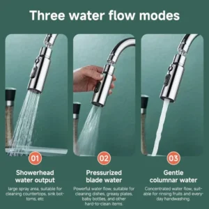 1pc 3 Three ModesFaucet Extender Metal Alloy Head Water Saver Home Extended Shower Spray Filter