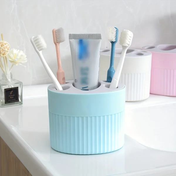 4 Slot Toothbrush Holder ABS Plastic Bathroom Organizer Freestanding Toothpaste Stand with Drain Holes for Home Gift Festival - Image 4