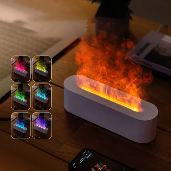 kf-S37637e44890641db9c188f01f740ee59p Newest RGB Flame Aroma Diffuser Humidifier USB Desktop Simulation Light Aromatherapy Purifier Air for Bedroom With 7 Colors - Image 1