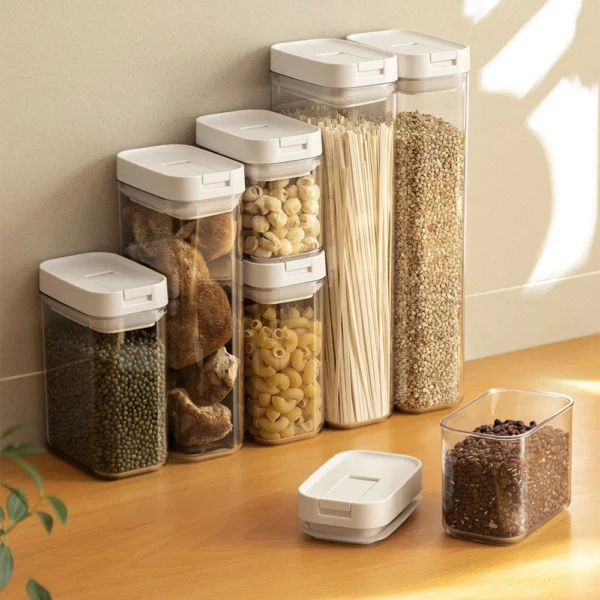 kf-S405cfbf75af04c208549b81504f5580dN Clear Plastic Storage Jar with Airtight Seal for Kitchen Snacks Cereals Beans - Image 1