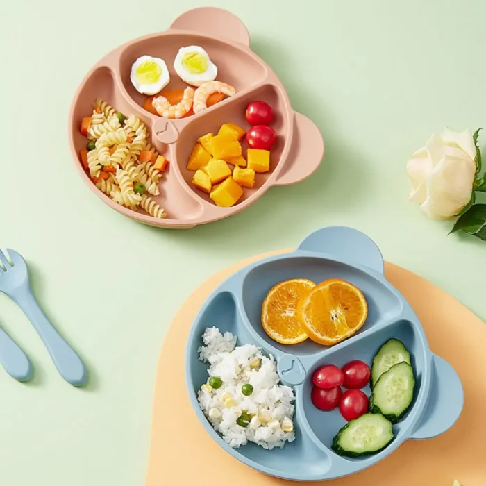 kf-S40c33c8376d945199b47798e108d58ddW 1pc 20x20x3cm Cute Bear Baby Food Supplement Tableware - Food Grade Silicone Suction Cup Dinner Plate Fall-proof Food Bowl - Image 4