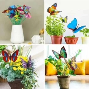 A 24PCS 10PCS 3DThree-Dimensional PVC Simulation Butterfly Outdoor Garden Decoration Creative Floral Pole Color Random Beautiful