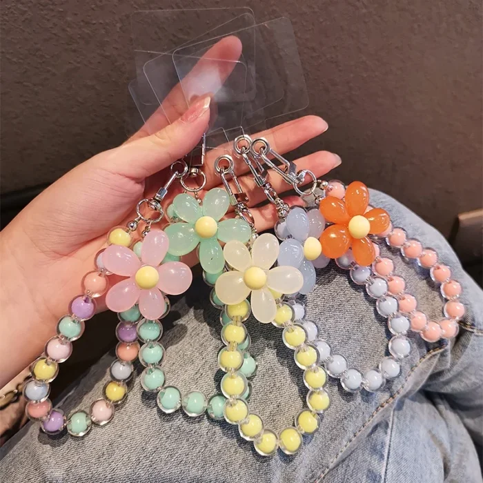 kf-S4954a03af1d44a928dda9a2db7c1f7fcr Phone Anti-lost Lanyard Key Short Wrist Pendant Colorful Macaron Round Bead Pendant Women's Hand-held Chain Mobile Phone Lanyard - Image 1